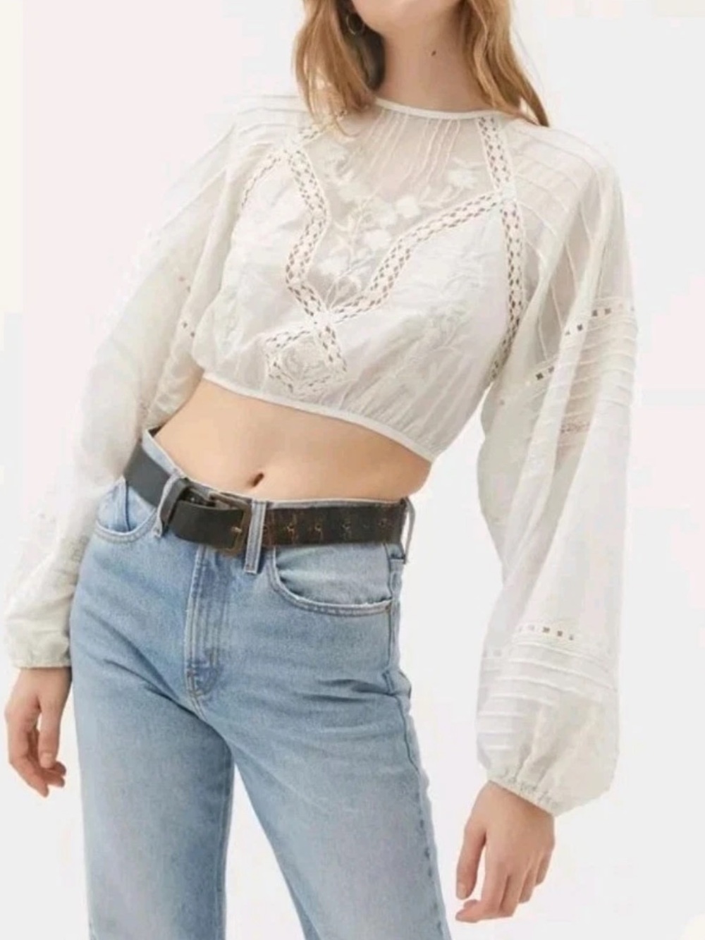Urban Outfitters White Lace Cropped Blouse